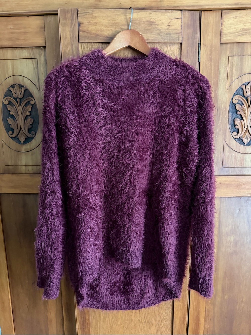 Cozy Fuzzy Crewneck Sweater - Burgundy Size Medium
